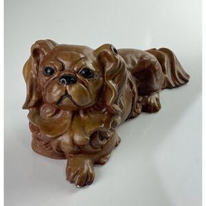 Vintage 12in Pekingese Dog Figurine Sculpture Midcentury Modern Large Brown CS17